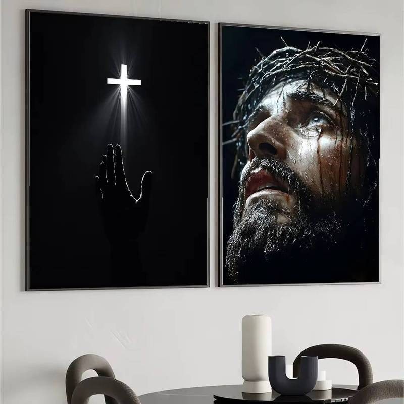Son of God Jesus Holy Cross Light Wall Art, Poster In Canvas HD, Thích Hợp Cho Gia Đình, Phòng Khách, Tranh Trang Trí Phòng