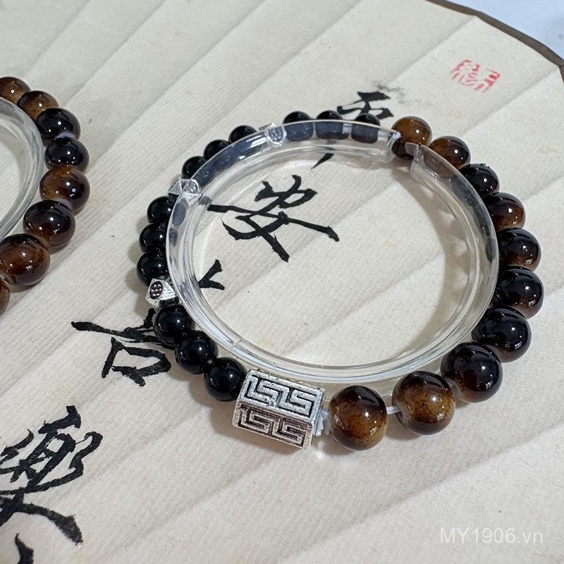 Vòng tay nữ phong cách Trung Quốc, giả mắt hổ đính hạt, thiết kế retro sang trọng