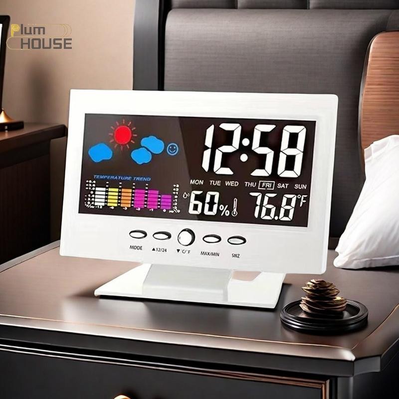 PlumHOUSE Trạm thời tiết kỹ thuật số Máy đo độ ẩm Nhiệt độ đầy màu sắc Đồng hồ độ ẩm Lịch báo thức Dự báo thời tiết VN
