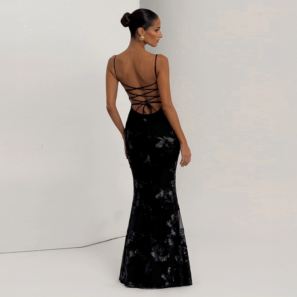 Cutenew Hoa Thêu Đầm Maxi Nữ Cổ Thấp Đeo Chéo Băng Lưng Mùa Hè Phố Mới Xu Hướng Skinny Thanh Lịch Vestidos