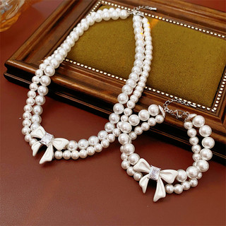Zircon, nơ vòng tay ngọc trai, mặt dây chuyền sáng bóng - Bộ phụ kiện cao cấp sang trọng