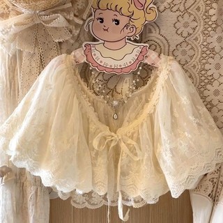 Khăn Choàng Ren Trắng Phong Cách Lolita, Hình Hoa Cardigan Ngắn Thêu Hai Lớp, Cổ Áo Giả Nhật Bản, Tiện Dụng