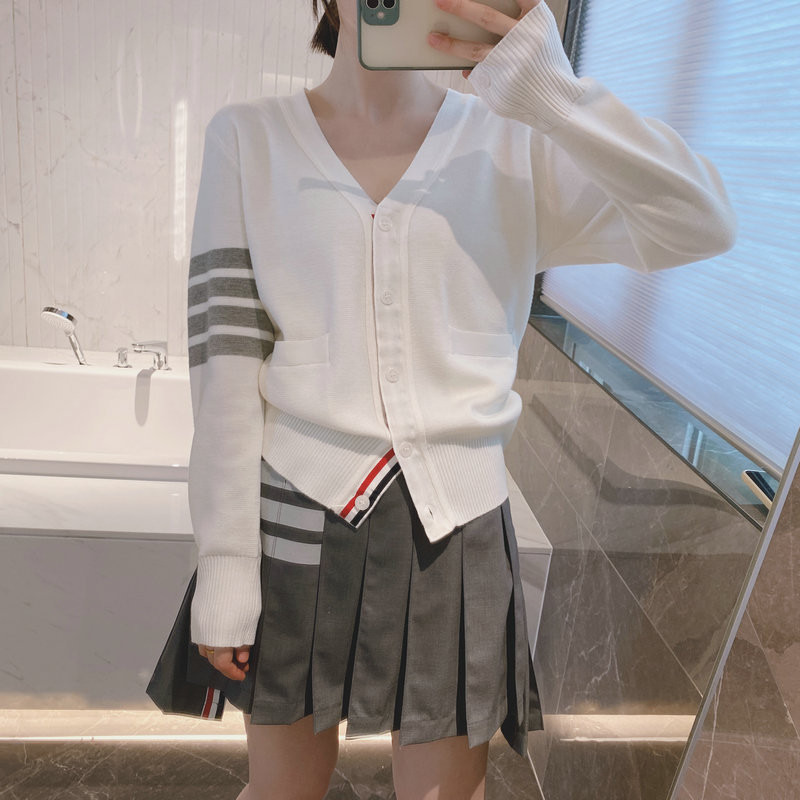 thombrowne 1295Five-button Solid Color Cardigan Sweater Knit V Long-sleeve Jacket with Collar Same Style