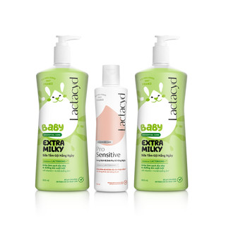 Bộ 2 Chai Sữa Tắm Gội Trẻ Em Lactacyd Baby Extra Milky Size Jumbo 800ml + Chai DDVS Phụ Nữ Lactacyd Pro Sensitive 250ml
