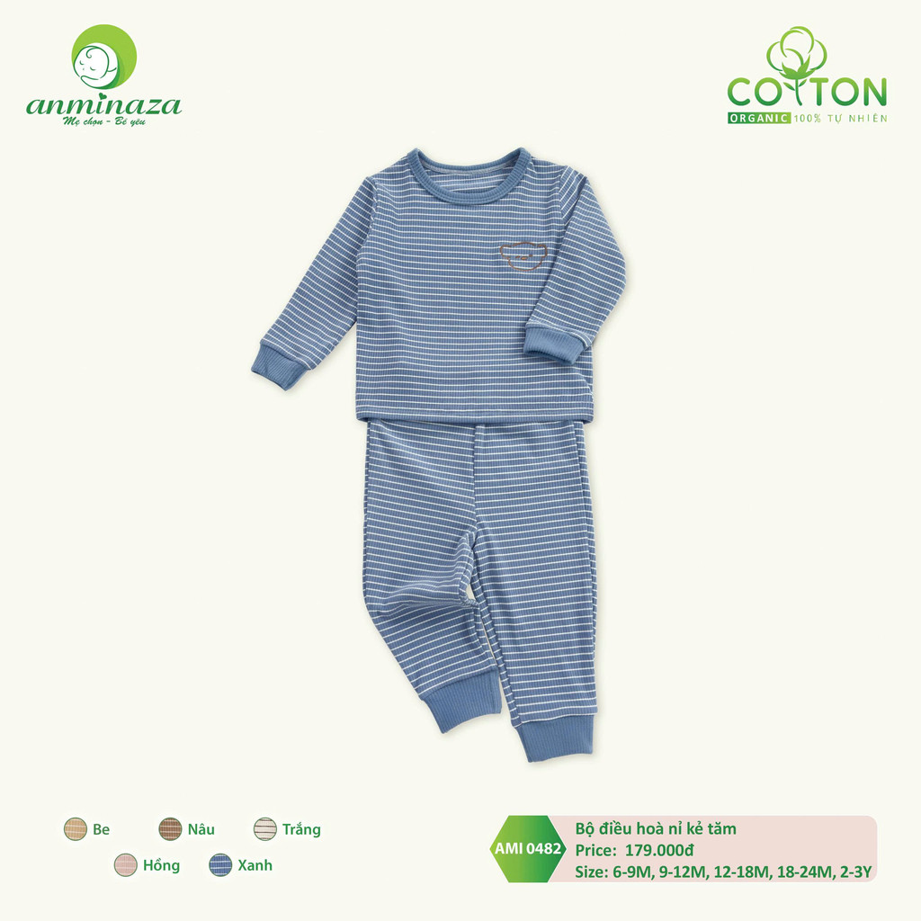 Bộ Dài Tay Thu Đông Cho Bé Nỉ Kẻ Tăm Mềm Mịn - Hàng Chính Hãng MIN0482