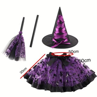Bộ Trang Phục Halloween Bí Ngô và Phù Thủy - Váy Tutu, Mũ và Chổi