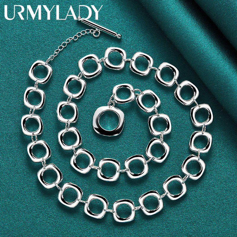 Trang sức nữ URMYLADY - Nhẫn vuông và vòng cổ 20 inch bạc 925, thời trang quyến rũ