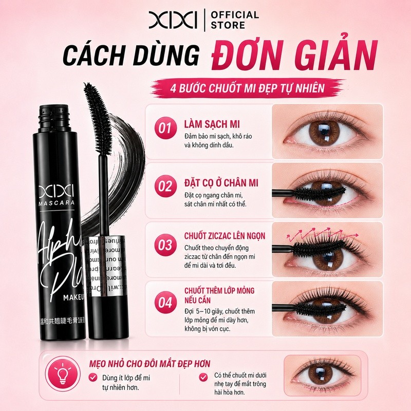 XIXI Mascara Siêu Dài – Cong Tơi Nhẹ, Lâu Trôi, Không Lem, Không Vón Cục, Chuốt Tơi Từng Sợi D836