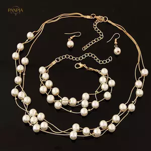 PNPIA- Ngọc Trai Thời Trang Mạ Bạc Nelace Bông Tai Bộ Vòng Tay Trang Sức Cưới
