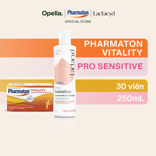 Bộ 1 Thực Phẩm Bảo Vệ Sức Khỏe Pharmaton Vitality Dạng Vỉ Hộp 50 Viên + DDVS Phụ nữ Lactacyd Pro Sensitive 250ml