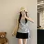 Áo sơ mi ngắn tay tình yêu ngọt ngào phong cách nữ tính mùa hè béo MM Phiên bản Hàn Quốc Cổ vuông không đều có dây buộc