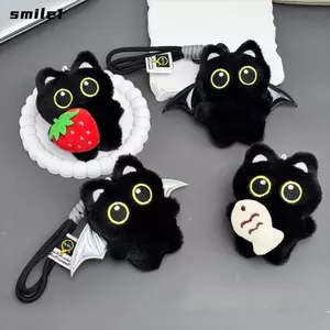 Mặt dây chuyền túi búp bê SMILE, Móc khóa búp bê sang trọng cá dâu đen cho mèo, Vòng chìa khóa xe hơi cánh yếm dễ thương