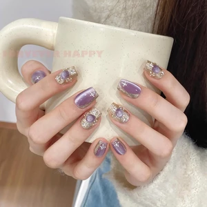 Handmade Màu Tím Mắt Mèo Móng Tay Giả Lâu Dài Chất Liệu An Toàn Chống Thấm Nước Móng Tay Giả Cho Sân Khấu Mặc