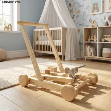 LINSBAYWU Xe tập đi bằng gỗ không có lỗ, Xe đẩy có thể điều chỉnh tốc độ có bánh xe có thể điều chỉnh Hỗ trợ đi bộ cho trẻ mới biết đi, Giáo dục không độc hại Bền bỉ An toàn Chắc chắn Huấn luyện viên 