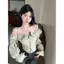 Áo sơ mi một cổ sang trọng phong cách Hàn Quốc dành cho nữ Xuân Thu Phong cách mới Niche quây Xù Áo sơ mi nhỏ