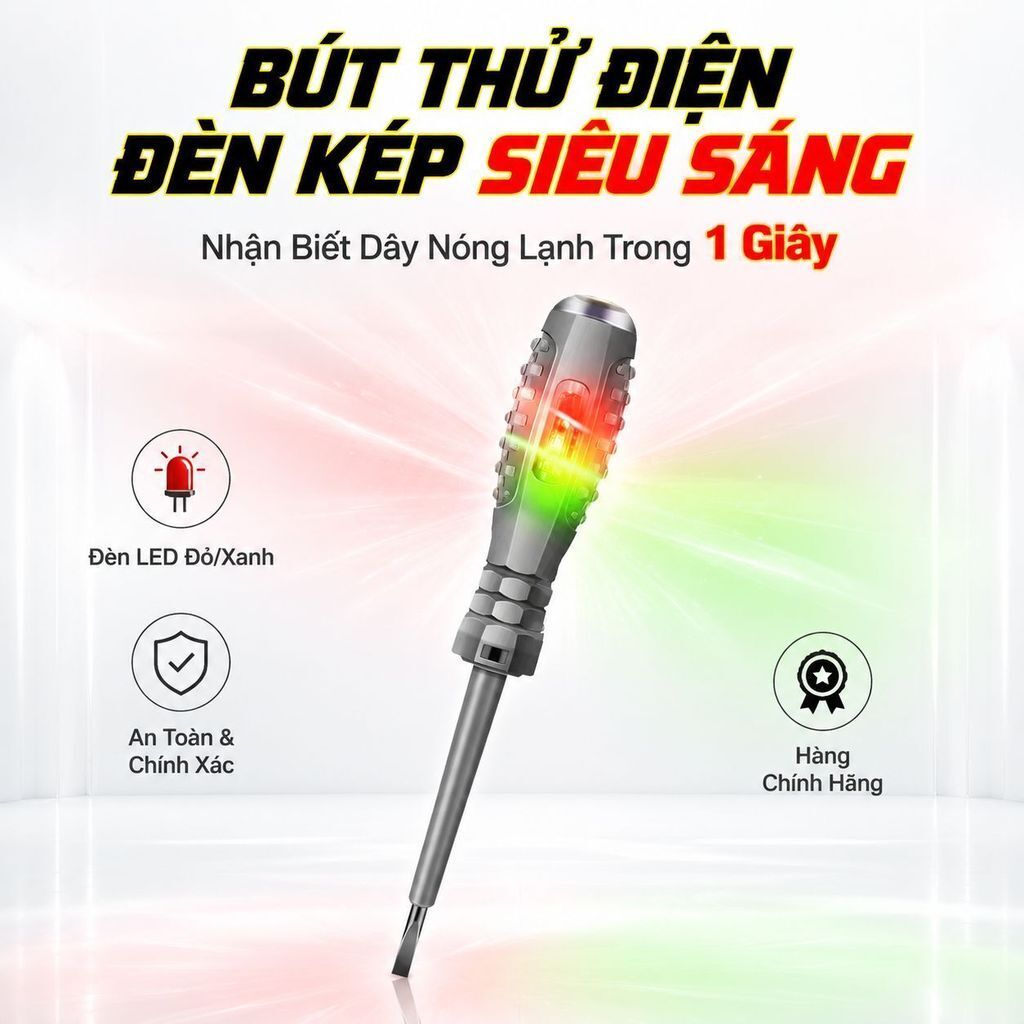 ⚡Ship Nhanh⚡Tuốc vít thử điện lực xoắn cao | Bút thử điện LED sáng màu | Bút điện đo ngắt mạch chuyên dụng