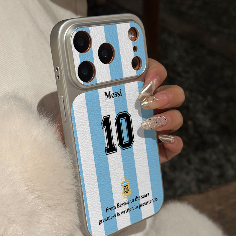 Ốp lưng iPhone Họa tiết da mạ phong cách Argentina Số 10 iPhone 17 16 15 14 13 12 11 Pro Max Plus Max