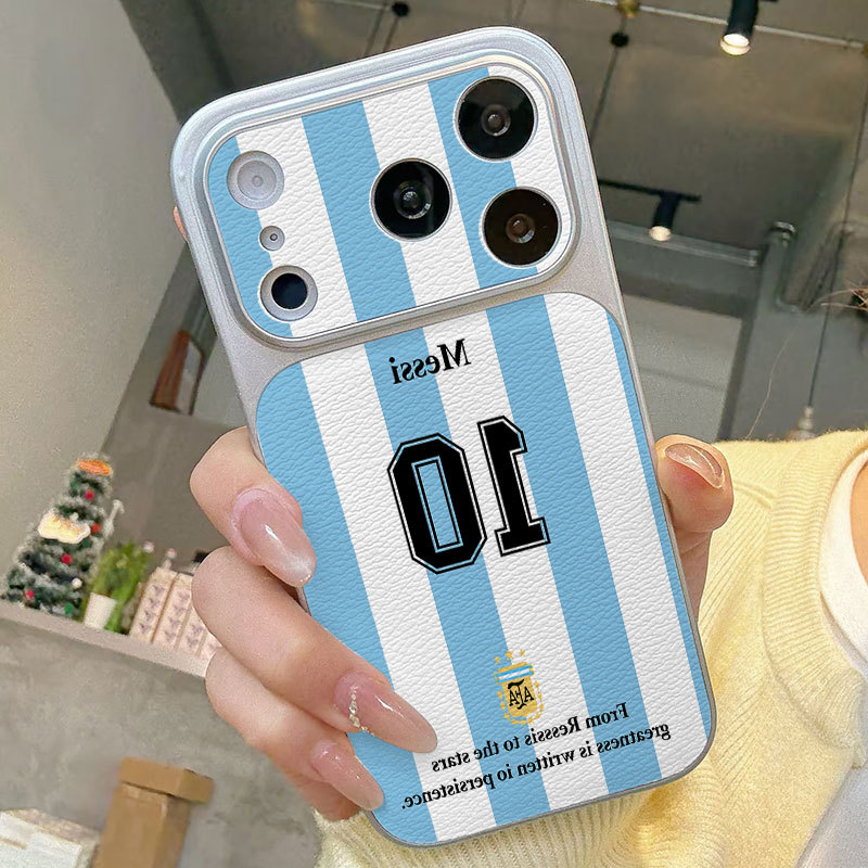 Ốp lưng iPhone Họa tiết da mạ phong cách Argentina Số 10 iPhone 17 16 15 14 13 12 11 Pro Max Plus Max