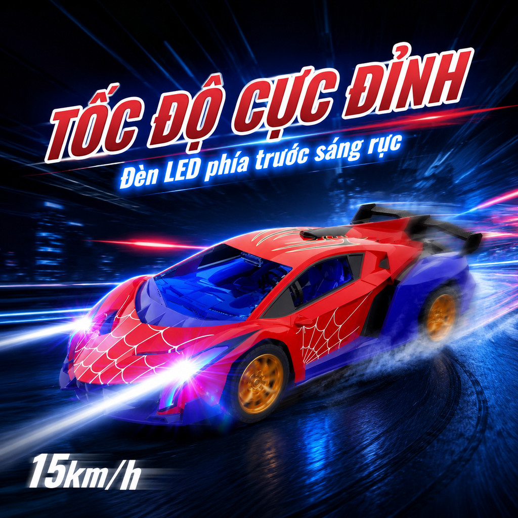 Mô hình xe siêu ô tô Người Nhện điều khiển từ xa tay cầm dễ dùng cho người mới Quà sinh nhật bé trai