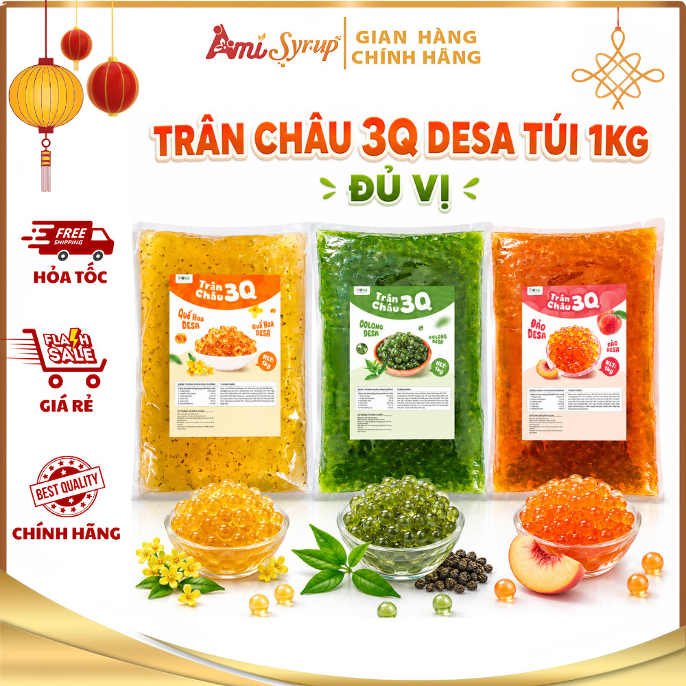 Trân Châu 3Q Desa Túi 1KG Đủ Vị, Topping Dai Giòn Ngon Tuyệt Cho Mọi Món Nước