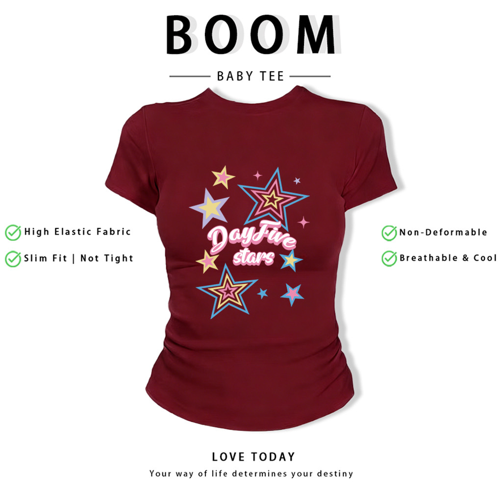 BOOM Áo Baby Tee Nữ Cotton Ôm Body-Áo Thun Ngắn Tay Y2K In Hình PhongCách Mùa Hè, Cổ Tròn Hàng Đầucách hàn quốc phong349