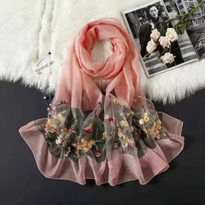 Thêu Nhỏ Cụm Hoa Cúc Thời Trang Khăn Lụa Nữ Cao Cấp Tất Cả Trận Đấu Khăn Gạc Thời Trang Bên Ngoài Ma