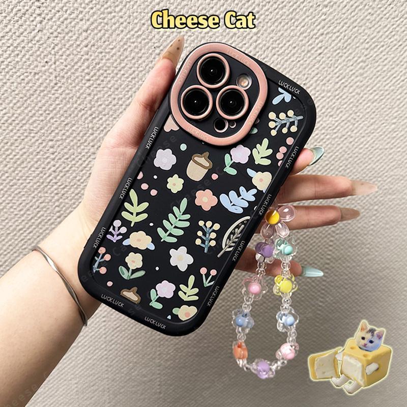 Ốp điện thoại silicon có dây buộc hoa cho iPhone 14 13 12 11 15 16 17 Pro Max XR Xs Max 7 Plus