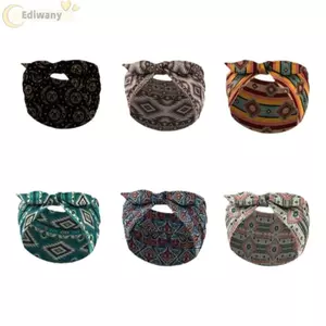 EDIWANY Dây buộc tóc Bohemian, Băng đô in hình Boho co giãn bằng vải Cotton co giãn, Phụ kiện tóc rộng nút thắt cổ điển thời trang Mũ nón Turban cho Yoga Biker