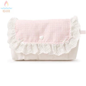 Bút chì GILL, Túi đựng bút thiết kế chấm bi ren màu hồng, Túi đựng bút chì dung tích lớn di động bền bỉ Đồ dùng học tập