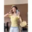Áo thun ngắn tay vai giả hai mảnh màu vàng phong cách Hàn Quốc mùa hè dành cho nữ Sweet Hot Girl Slim-Fit Design Áo ngắn
