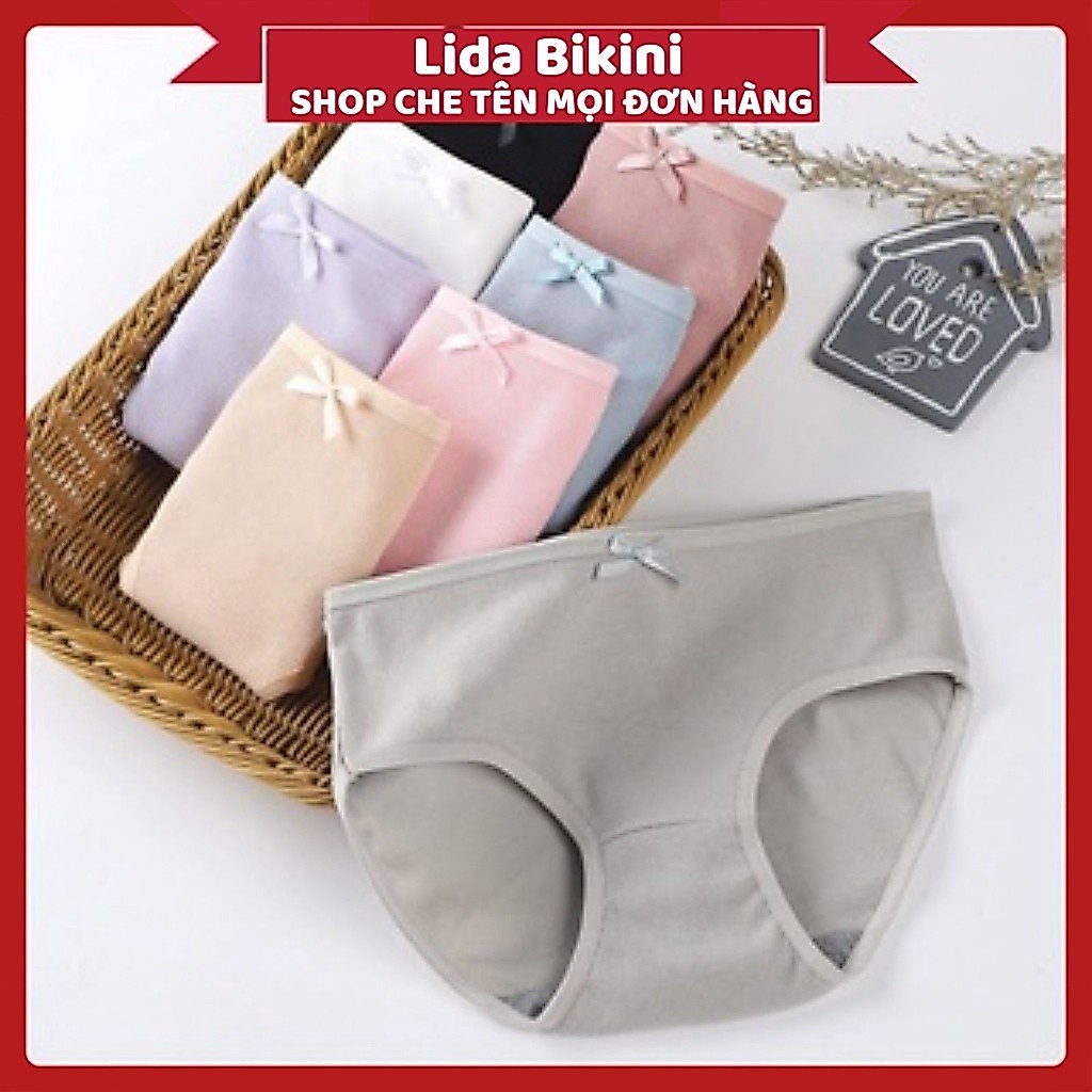 Quần Lót Nữ Cotton gân tăm kháng khuẩn thoáng mát tôn dáng đính nơ xinh Lida bikini MÃ A08