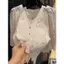 Áo sơ mi cổ V thiết kế ren phối tay bồng sang chảnh hàng QCCC hottrend XIMIMI SP479