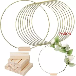 DARON Hoa Vòng Vàng Kim Loại, Đế Gỗ 10-50cm, Giá Đỡ Nhẫn Tròn, Vòng Hoa Khung Sắt DIY Trang Trí Đa Năng