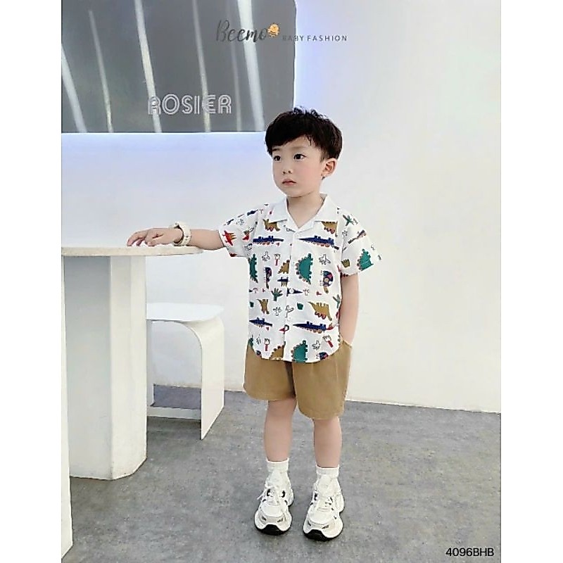 (Beemo chính hãng) Set sơmi cổ ve in trần khủng long bé trai (9-25 kg)