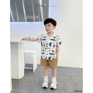 Set sơmi cổ ve in trần khủng long bé trai (9-25 kg)