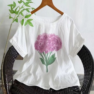 [Hàng có sẵn] Áo sơ mi nữ 100% cotton chất lượng cao Áo thun cotton in hình hoạt hình kỹ thuật số