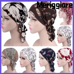 MERIGGIARE Mũ Cotton gió Bandana, Khăn xếp in hoa thông thường mùa xuân, Mũ ngủ Bohemia thời trang Beanies Headwrap Nữ Quốc gia