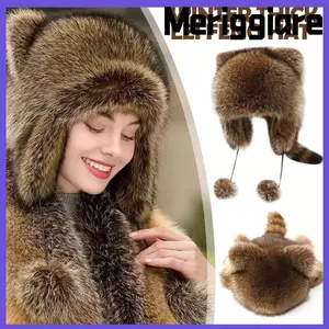 MERIGGIARE 1 Cái Mũ Pom Bomber, Mũ lông gấu trúc ấm áp thời trang, dày với bóng lông Ushanka Mũ mùa đông cho trẻ em Người lớn