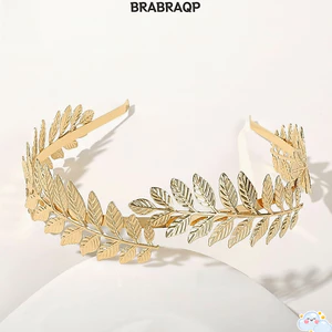 BRABRAA Lá Vàng Tiara, Phụ Kiện Cô Dâu Thoải Mái Phù Hợp Với Mũ Cô Dâu, Trang Sức Tóc Retro Phong Cách Hàn Quốc Mũ Đội Đầu Nữ Bé Gái