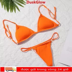 DUSKGLOW Chia Đồ Bơi Eo Thấp Người Phụ Nữ Cô Gái Khóa Kim Loại Màu Trơn Gợi Cảm Hai Mảnh