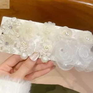 Bông tai đinh tán 5 đôi AWNGD, Bông tai hoa giả thiết kế ren, Phong cách Bohemia Bông tai Dangle trắng lãng mạn Trang sức nữ