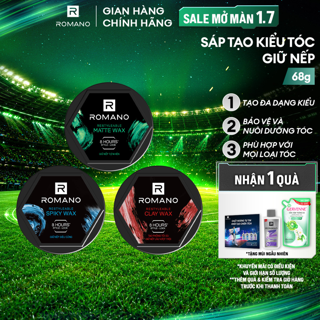 Sáp vuốt tóc nam Romano Restyleable 68g giữ nếp tóc suốt 8h