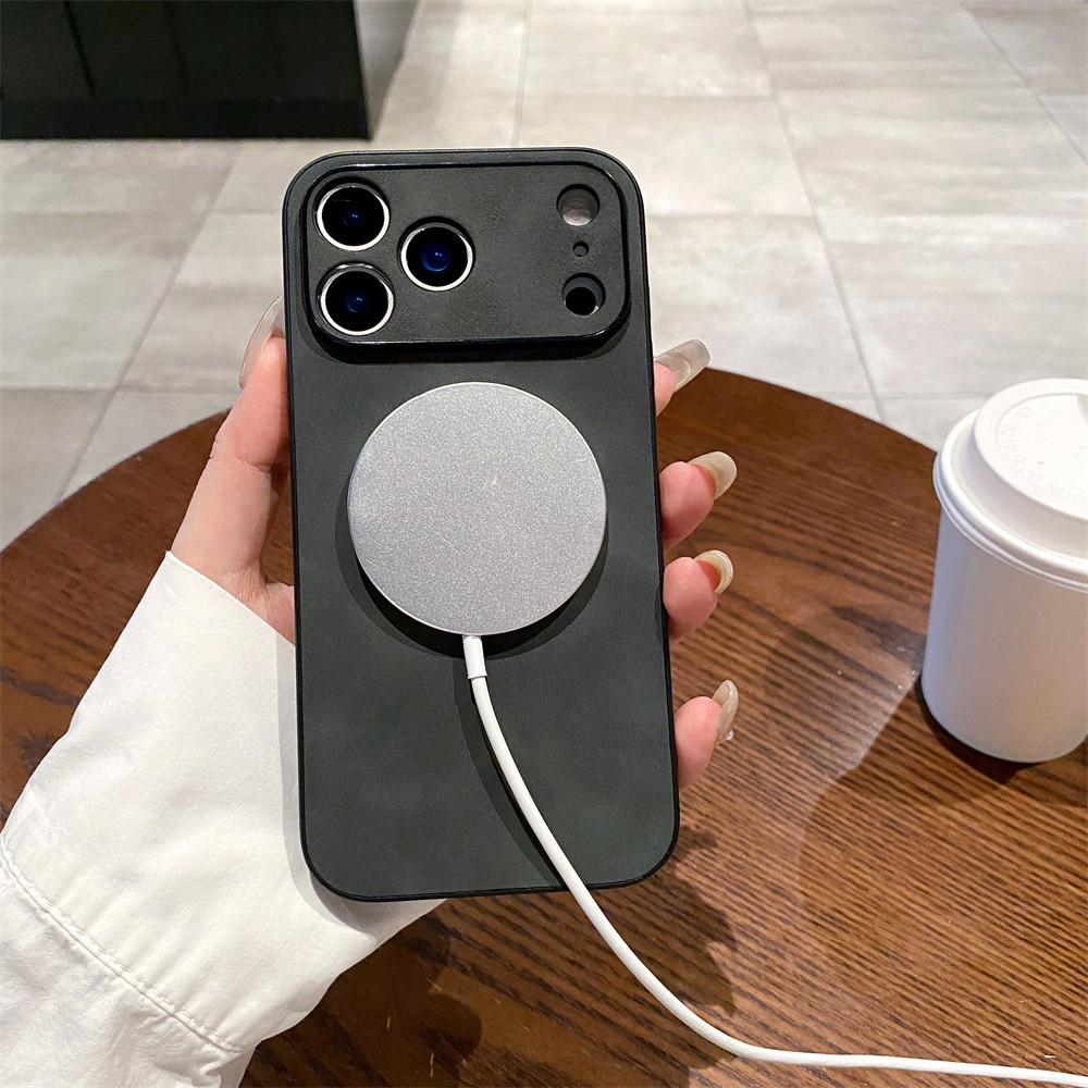 KHÔNG có dấu vân tay Vòng sắt bằng da sang trọng cho iPhone 17 Pro Max iPhone17 Vỏ sạc không dây