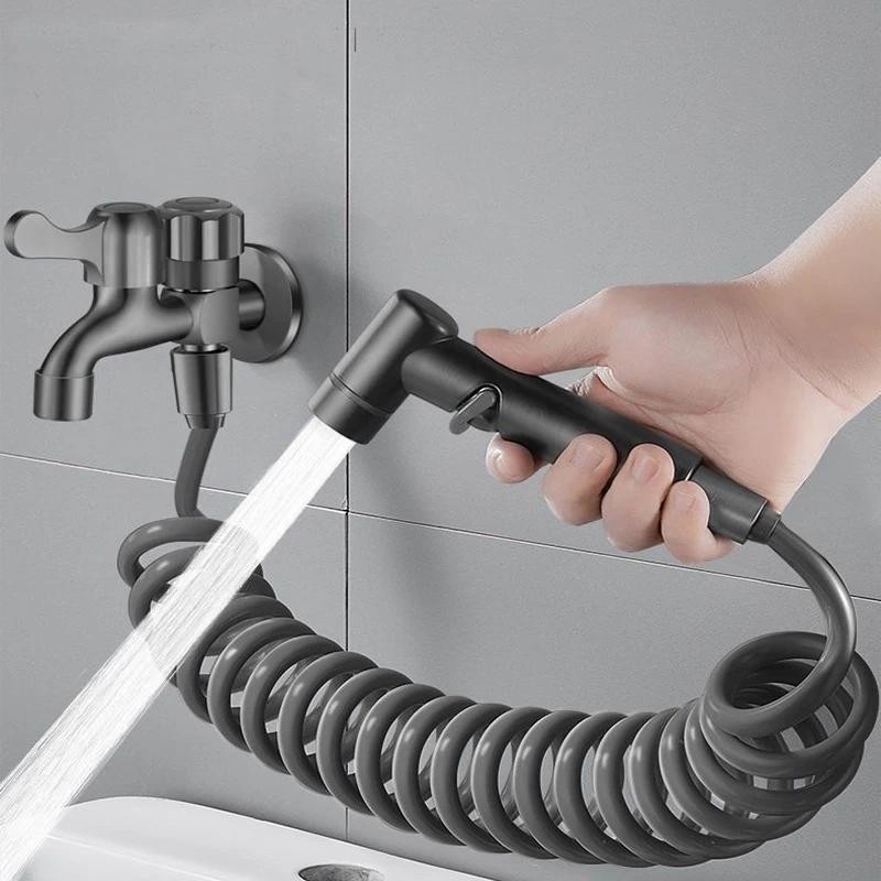 Bộ Bình Xịt Vệ Sinh Phòng Tắm, Lắp Đặt Không Cần Khoan, (bao gồm đầu phun + ống nối 3 mét + giá đế cố định)