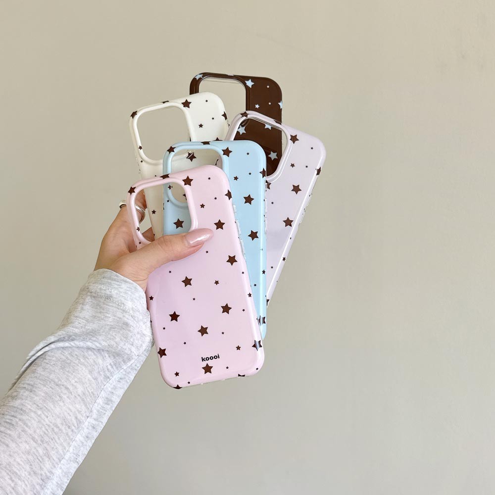 Ốp Lưng Cứng Tương Thích Với iPhone 13 14 14Pro 14ProMax 15 15Pro 15ProMax 16 16Pro 16ProMax Ốp Họa Tiết Ngôi Sao Màu Kem