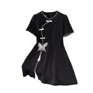 Đầm nữ thêu tua rua sườn xám phong cách Trung Quốc, cao cấp phù hợp mùa hè