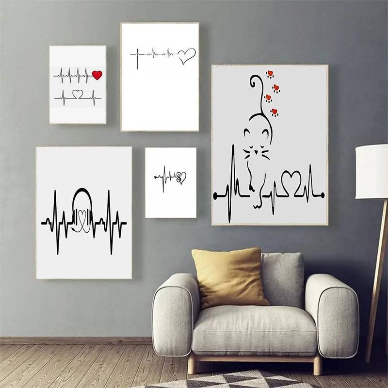 Điện Tâm Đồ Poster Nhịp Tim Sóng Xung Họa Tiết Tim Tín Hiệu Nghệ Thuật Canvas Tranh Nghệ Thuật Trang Trí Nhà Canvas Poster