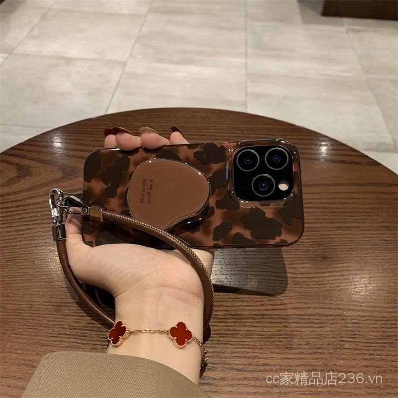 Giá đỡ in hình da báo màu hổ phách cao cấp Thích hợp cho vỏ điện thoại iPhone17PROMAX Phong cách mới 16 / 15 / 14 Niche 13