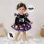 Bộ Halloween Bé Gái - Chữ Ma Bí Ngô In Áo Liền Quần Treo Váy Băng Đô Tất