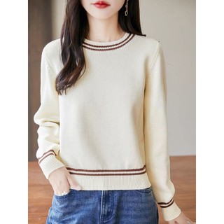 Áo len cổ tròn tay dài nữ mỏng, phong cách Hàn Quốc đơn giản